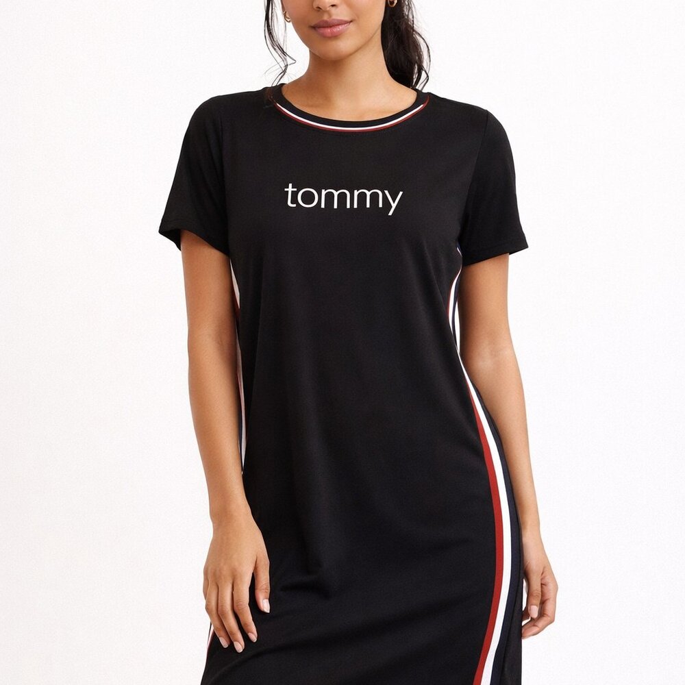 Tommy Hilfiger Sporty T-Shirt Dress Navy XL | Red White Side Stripe Casual Logo